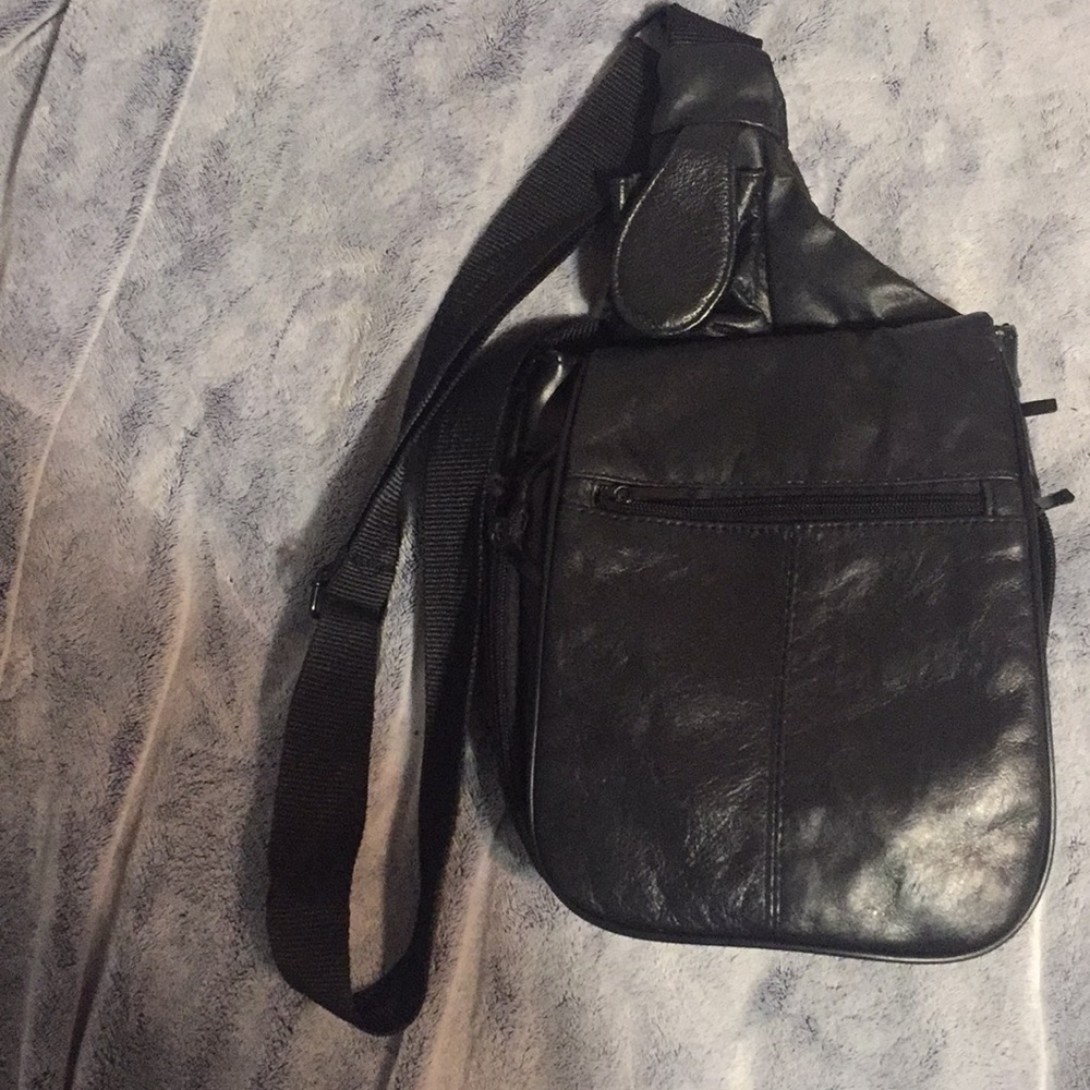 Black leather shoulder bag